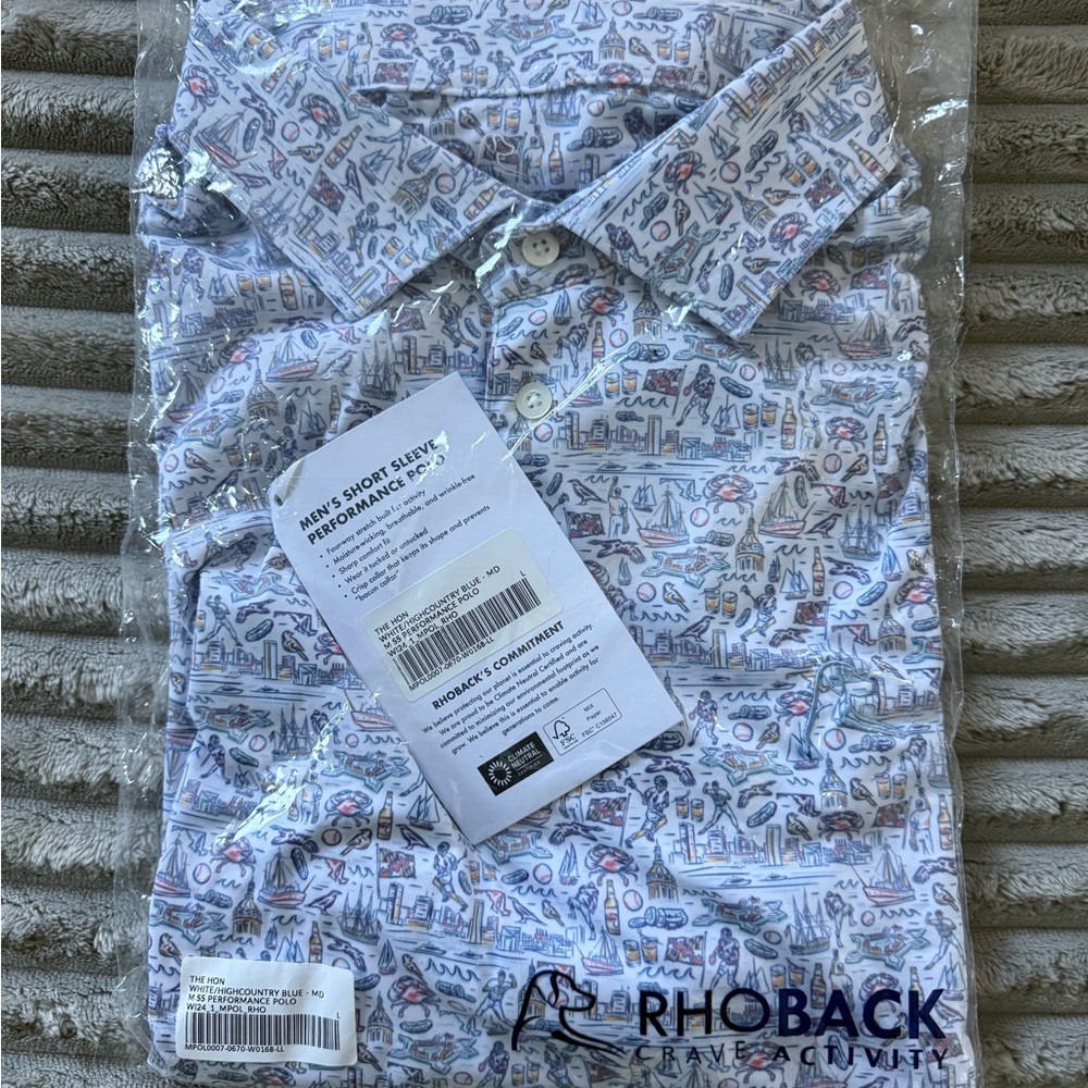 Rhoback Men's Patterned Polo Shirt - White and Blue